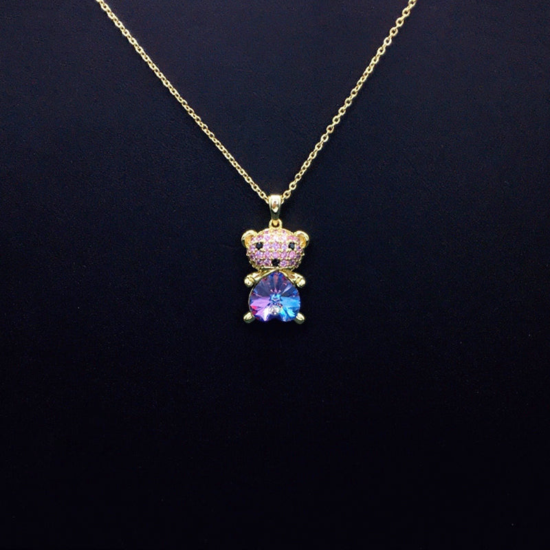 Trendy Teddy Bear Necklace with Pink and Blue Crystal Accents for Fashion - Forward Looks