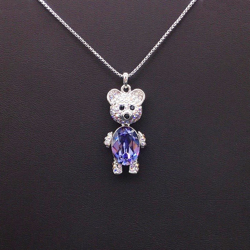 Luxury - Look Silver Teddy Bear Pendant Necklace for Holiday Gifting