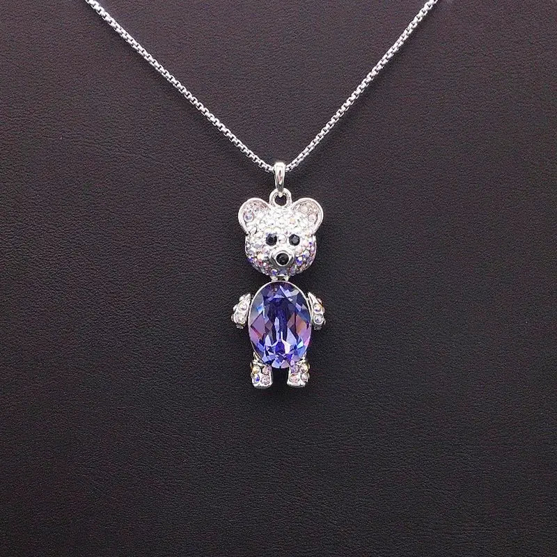 De luxe - Collier pendentif ours en peluche argenté à offrir en cadeau de Noël