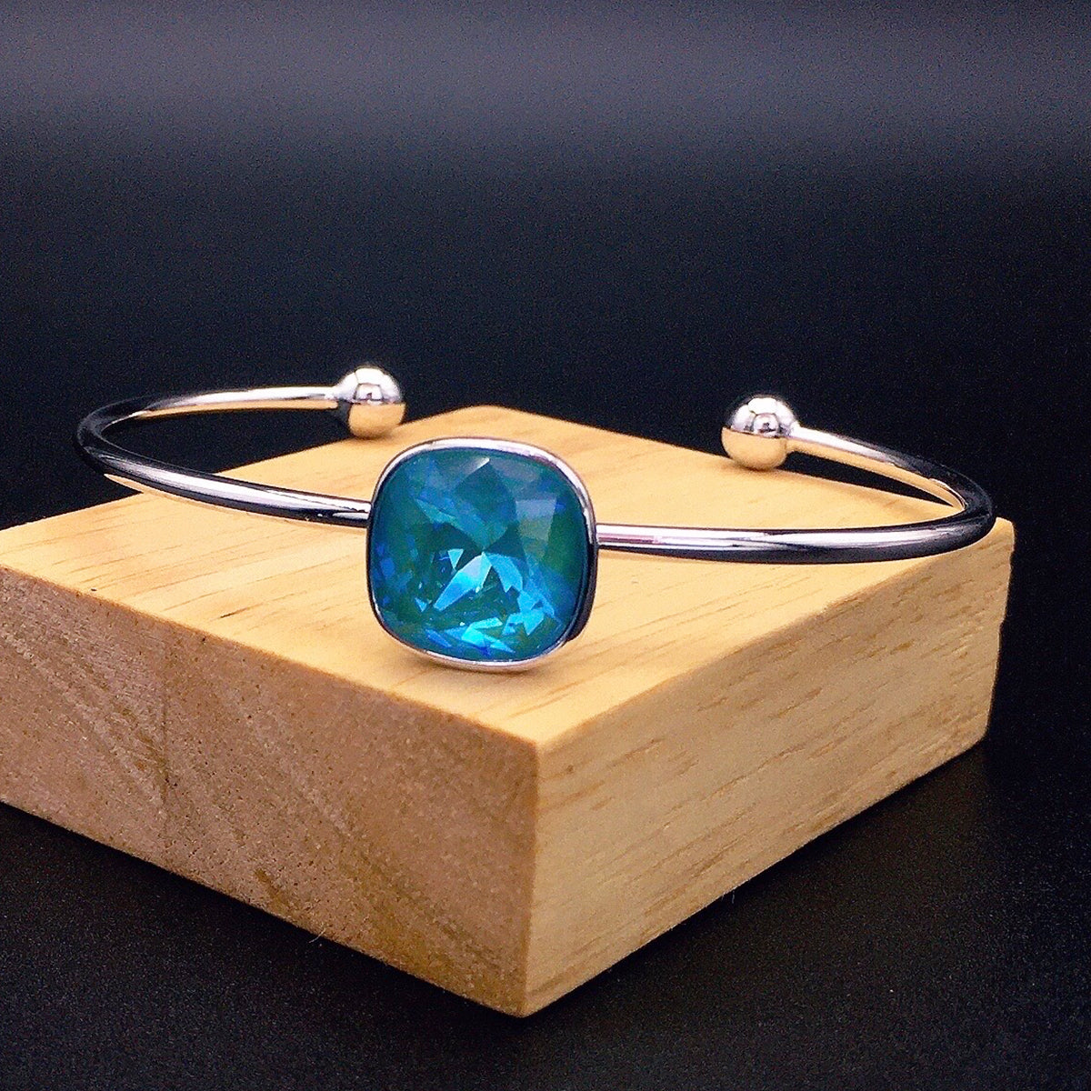 Simple and Sparkling Lucky Sapphire Open Bracelet