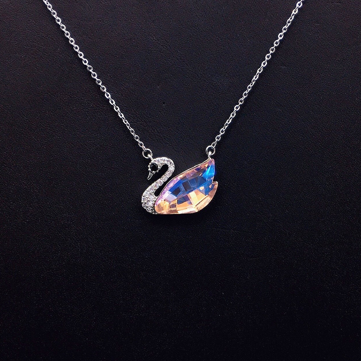 Sparkling Blue Crystal Swan Necklace for Elegant Evening Events
