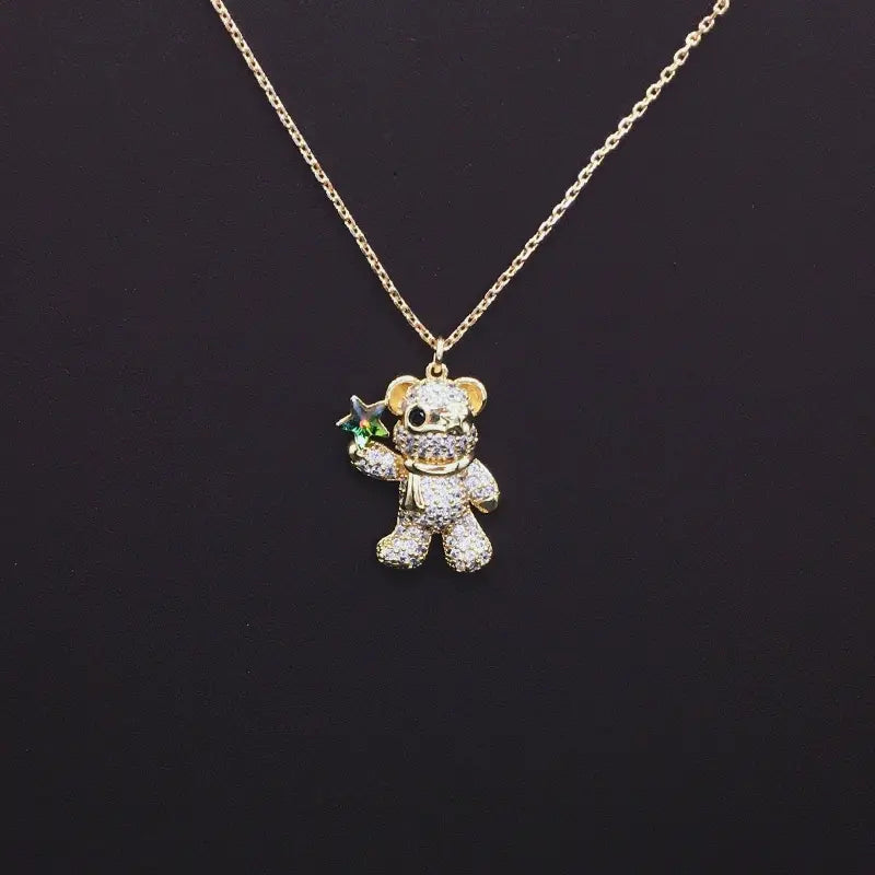 Collier Ourson Scintillant avec Étoile en Cristal Bleu pour un Style Quotidien Adorable