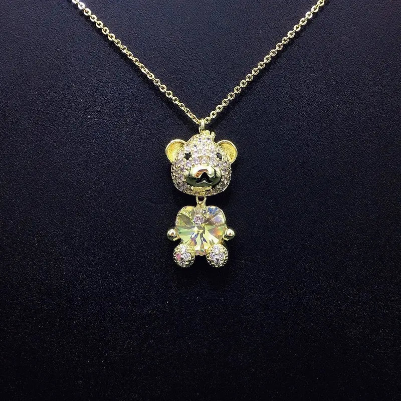 Collier ourson plaqué or glamour avec cœur en cristal pour les soirées