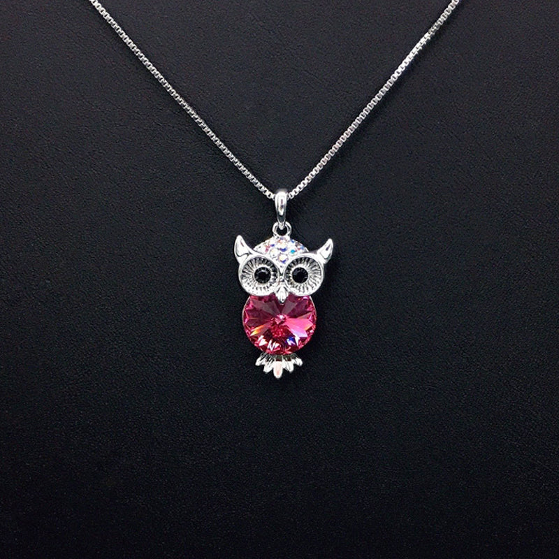 Chic Silver Owl Necklace with Blue Crystal for Daily Elegance
