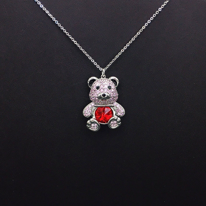 Elegant Silver - Plated Teddy Bear Necklace with Blue Crystal for Formal Occasions