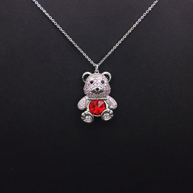 Collier élégant ourson en plaqué argent avec cristal bleu pour les occasions formelles