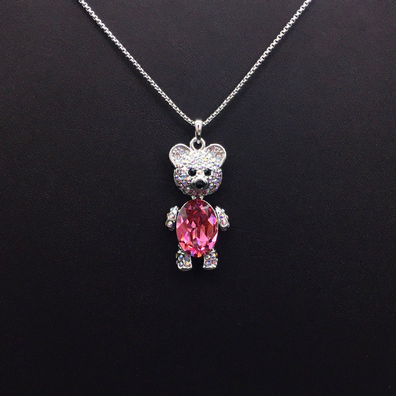 Luxury - Look Silver Teddy Bear Pendant Necklace for Holiday Gifting