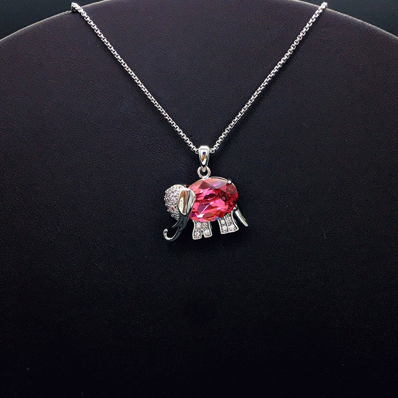 Elegant Silver Elephant Necklace with Blue Crystal for Formal Events