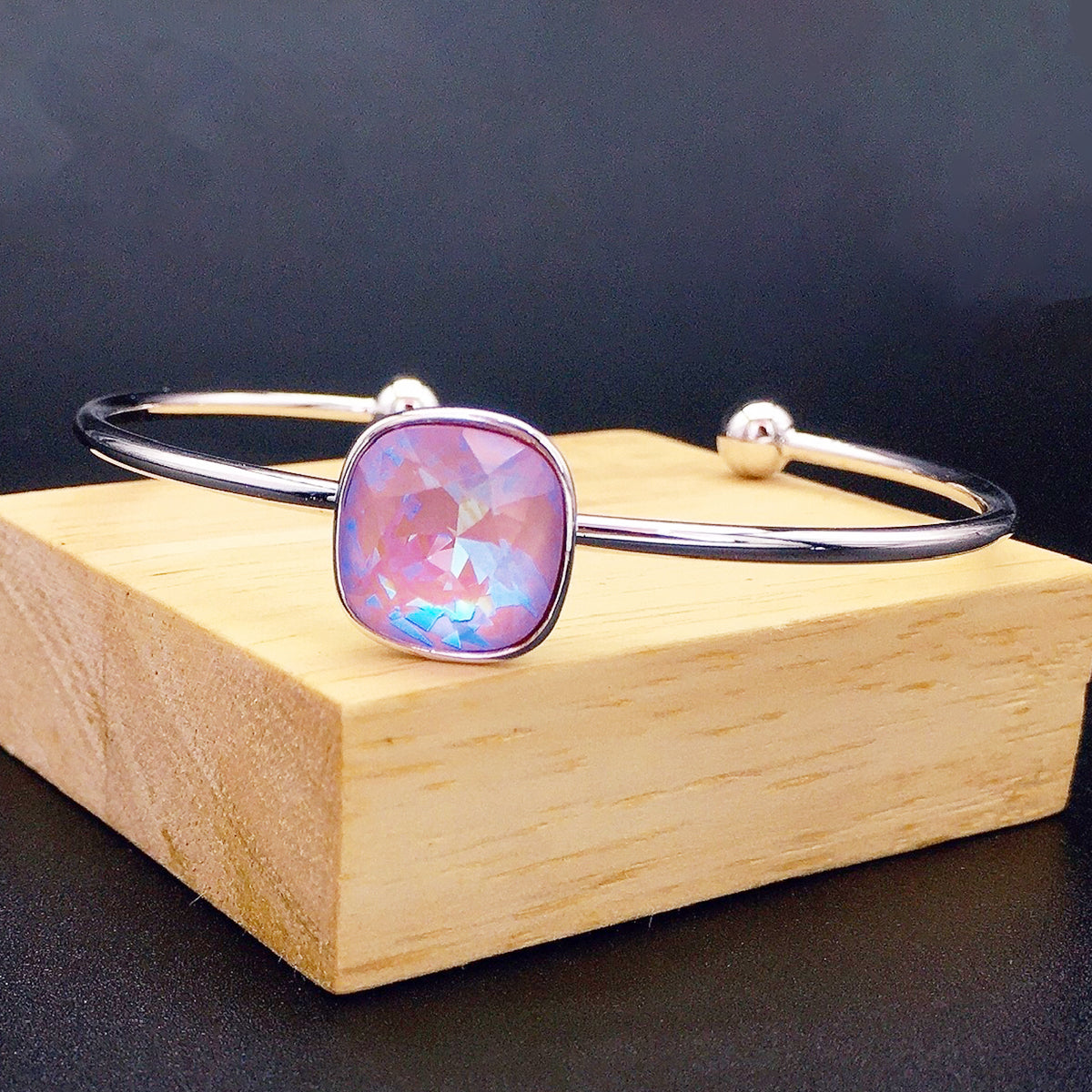 Simple and Sparkling Lucky Sapphire Open Bracelet