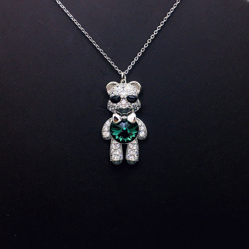 Stylish Sunglasses Teddy Bear Necklace with Rhinestones & Iridescent Crystal as a Gift