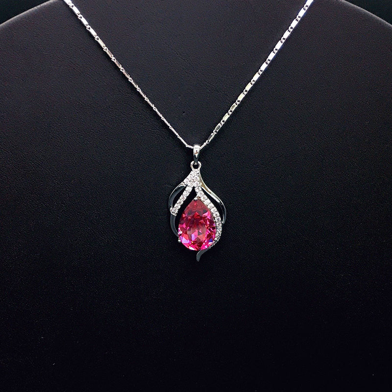 Chic Silver Necklace with Sparkling Blue Teardrop Crystal for Daily Sophistication