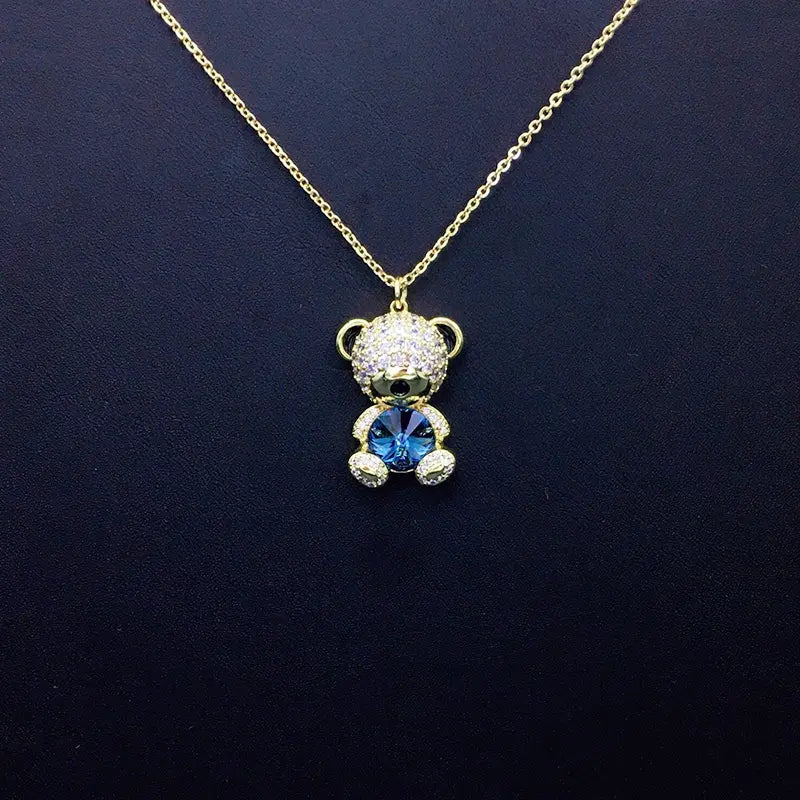 Collier élégant pendentif ours en peluche argenté pour sorties décontractées