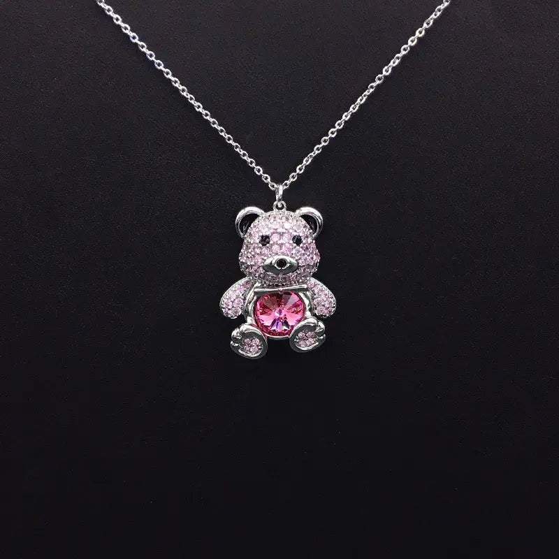 Collier élégant ourson en plaqué argent avec cristal bleu pour les occasions formelles