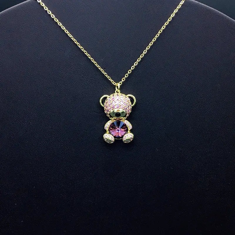 Collier élégant pendentif ours en peluche argenté pour sorties décontractées