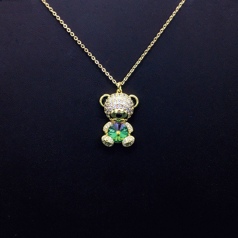 Elegant Silver Teddy Bear Pendant Necklace for Casual Outings
