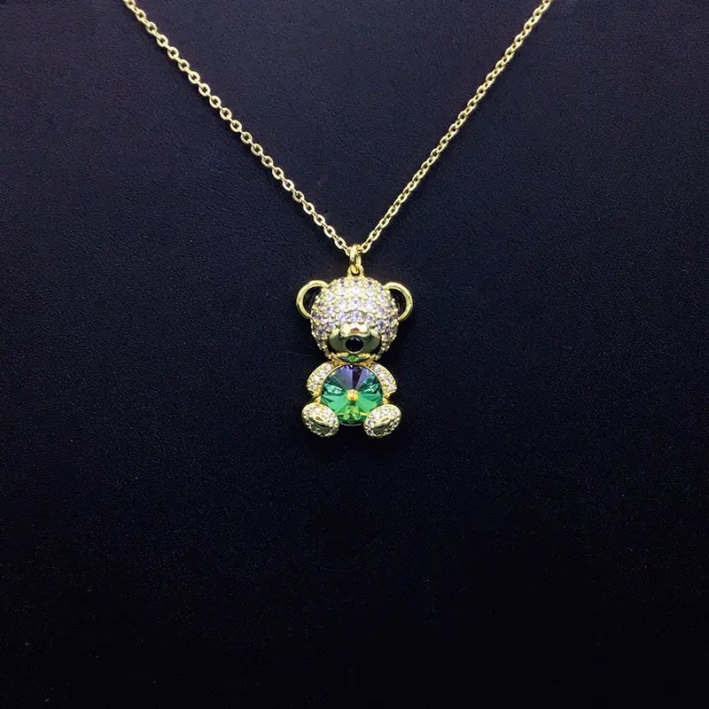 Collier élégant pendentif ours en peluche argenté pour sorties décontractées