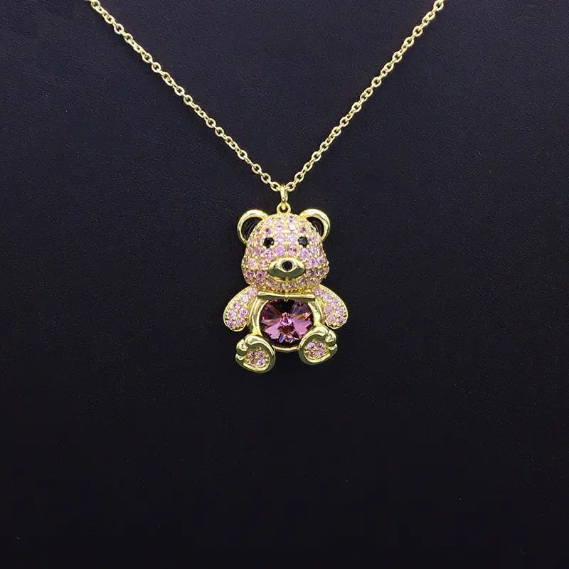 Collier élégant ourson en plaqué argent avec cristal bleu pour les occasions formelles