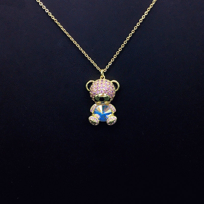 Elegant Silver Teddy Bear Pendant Necklace for Casual Outings