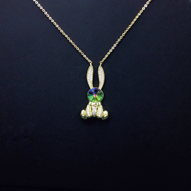 Cute Bunny Blue Crystal Necklace with Sparkling Rhinestones for Daily Chic