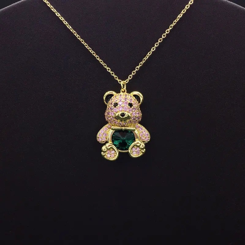 Collier élégant ourson en plaqué argent avec cristal bleu pour les occasions formelles