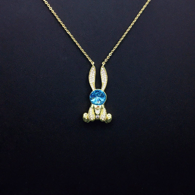 Cute Bunny Blue Crystal Necklace with Sparkling Rhinestones for Daily Chic