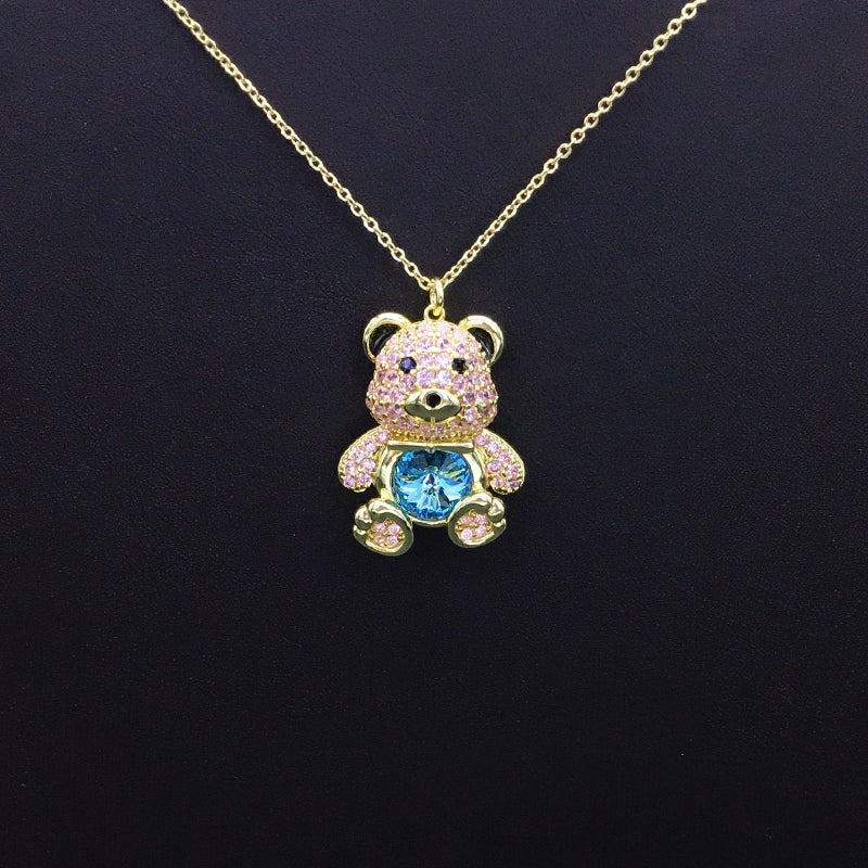 Elegant Silver - Plated Teddy Bear Necklace with Blue Crystal for Formal Occasions