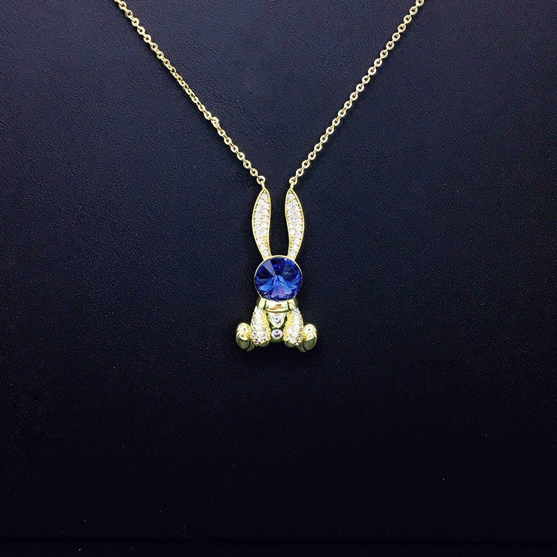 Cute Bunny Blue Crystal Necklace with Sparkling Rhinestones for Daily Chic