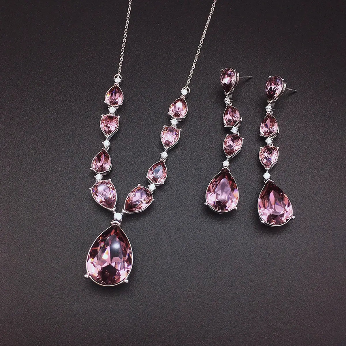 Parure de bijoux de luxe en cristal goutte d'émeraude – Collier et boucles d'oreilles