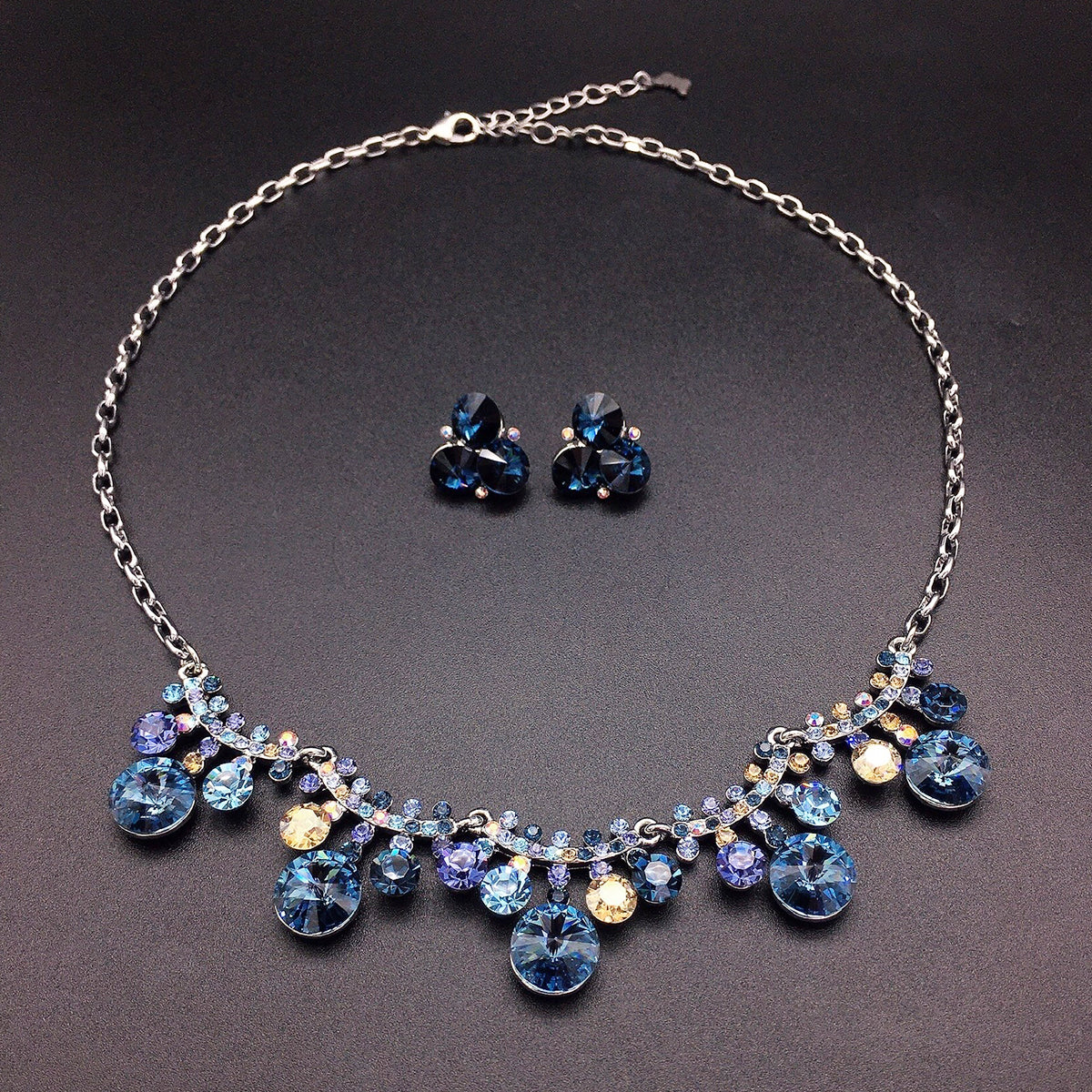 Luxury Aquamarine Blue Teardrop Crystal Necklace – Elegant Evening Jewelry