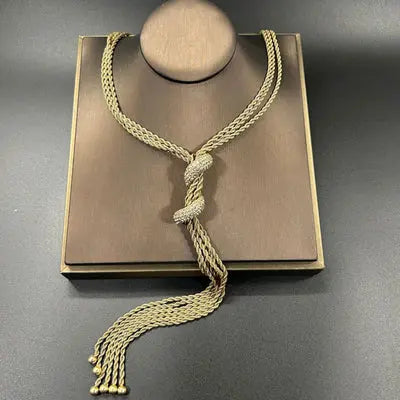 Collier Vintage Doré Double Abeille Cristal Vert Superposé