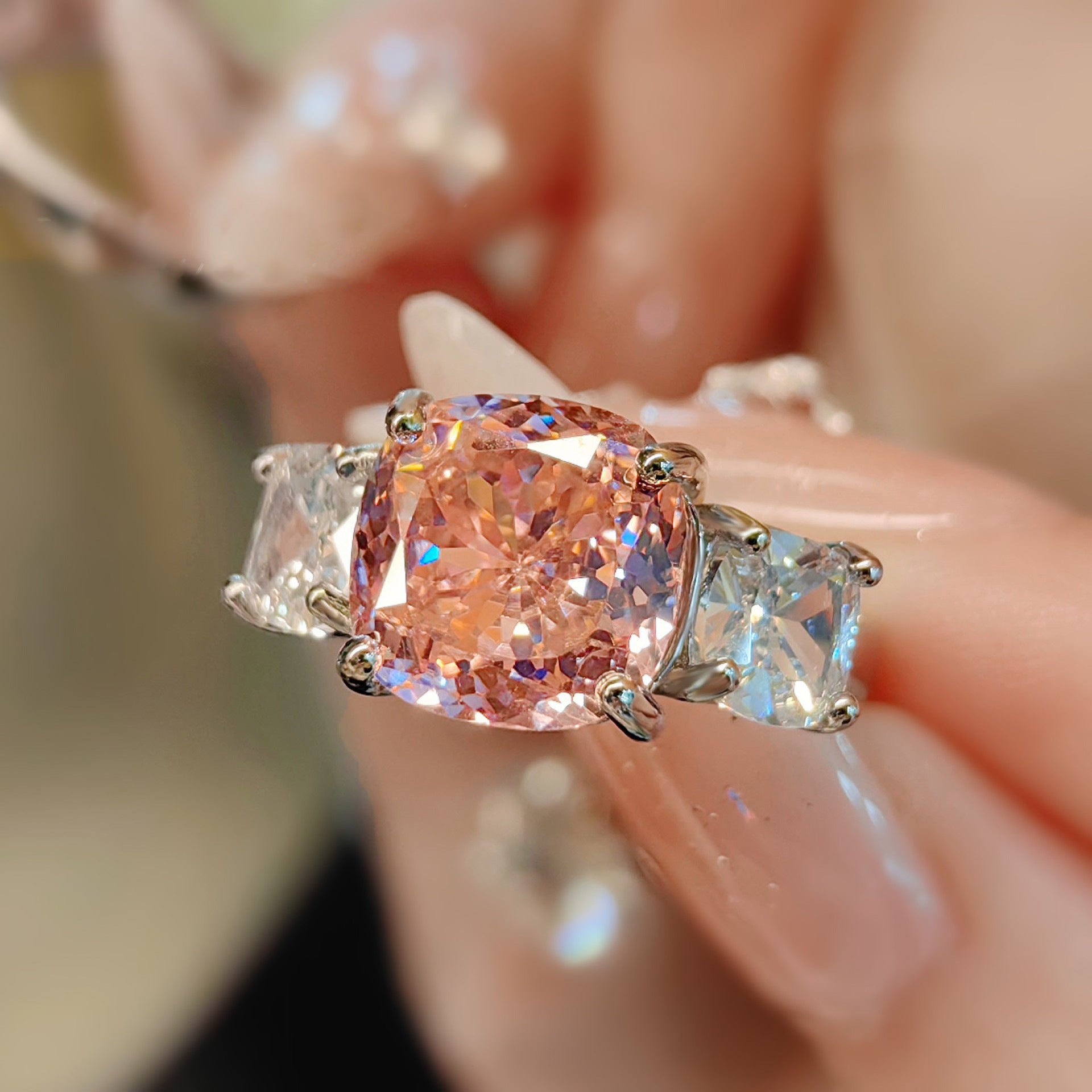 Pink colored diamond ring