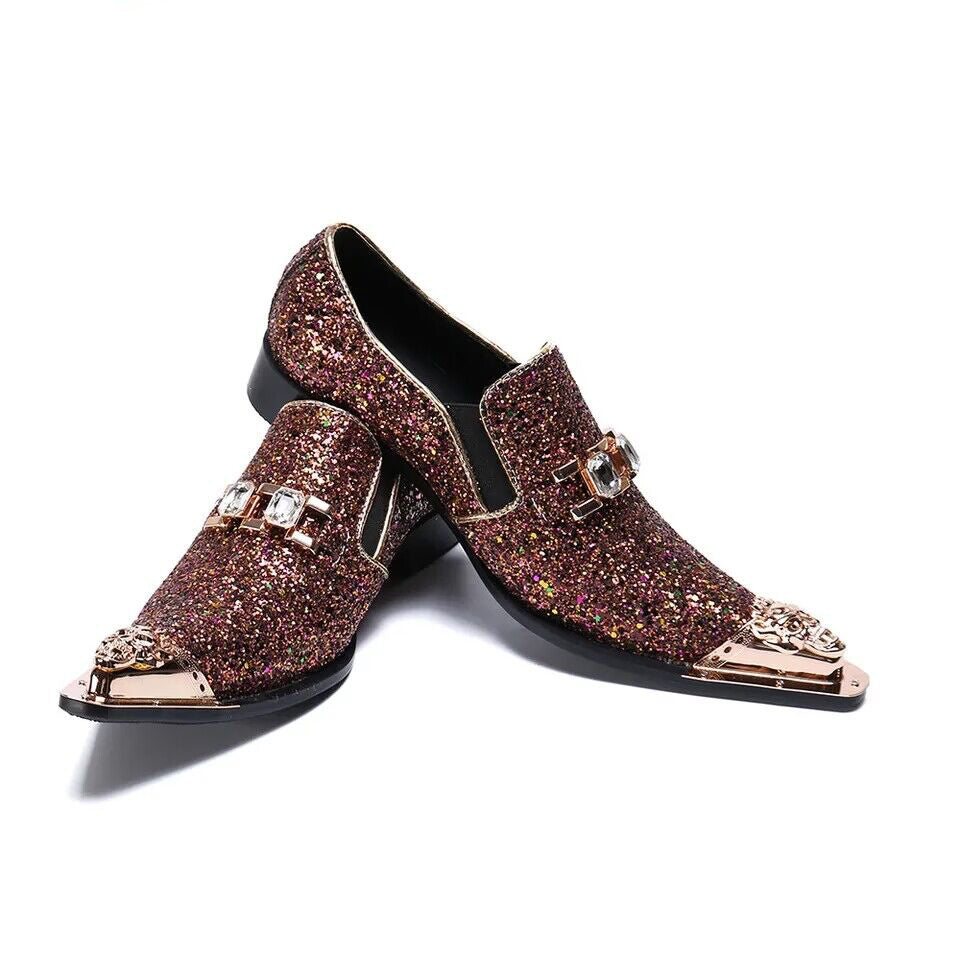 Pink pointed-toe colored sequin dress shoes