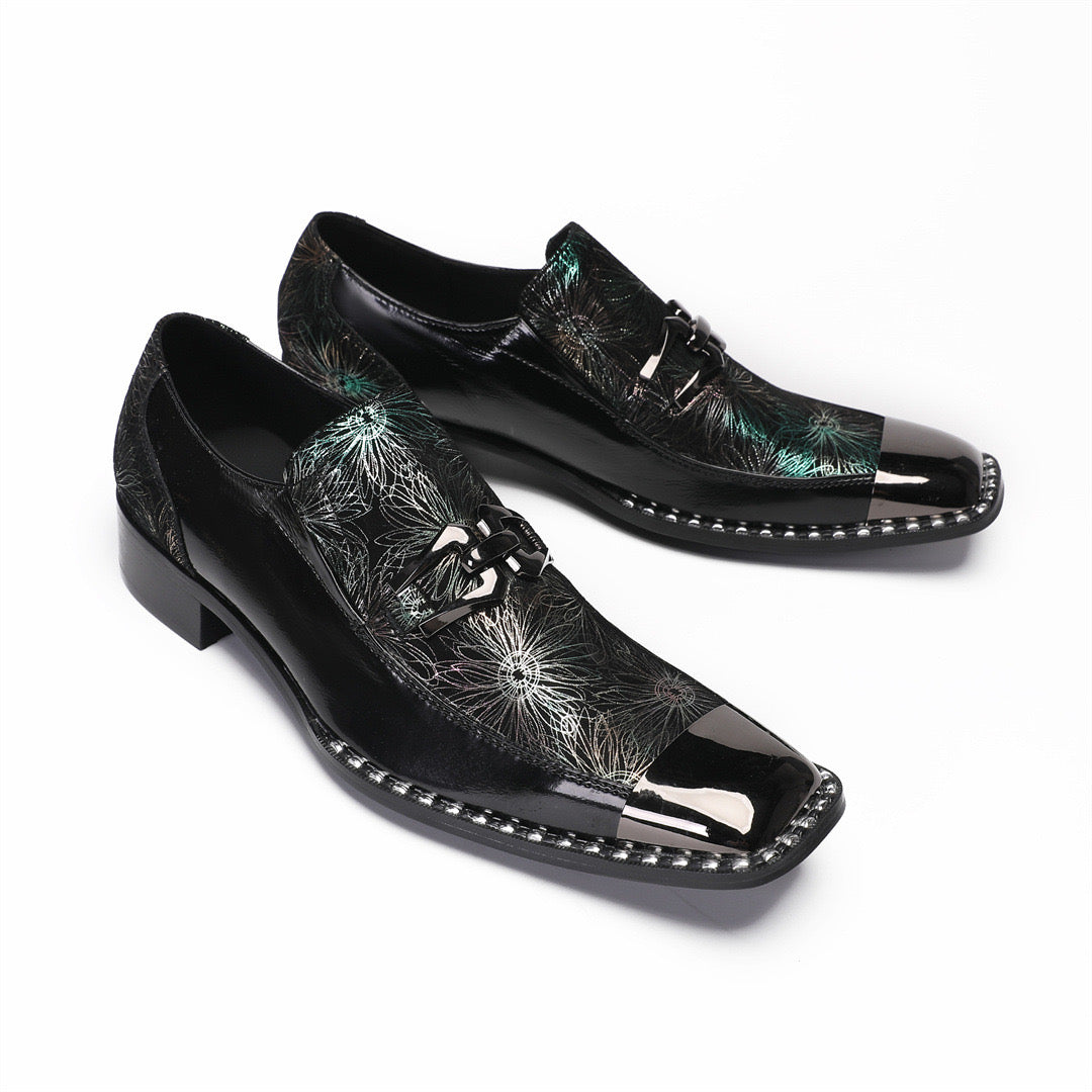 Green Embroidered Metal Square Head Leather Men's Formal Shoes Pointed dress shoes for men Party Banquet and Wedding Oxford Large size men's shoes mens brogue shoes derby shoes Elegant Shoes