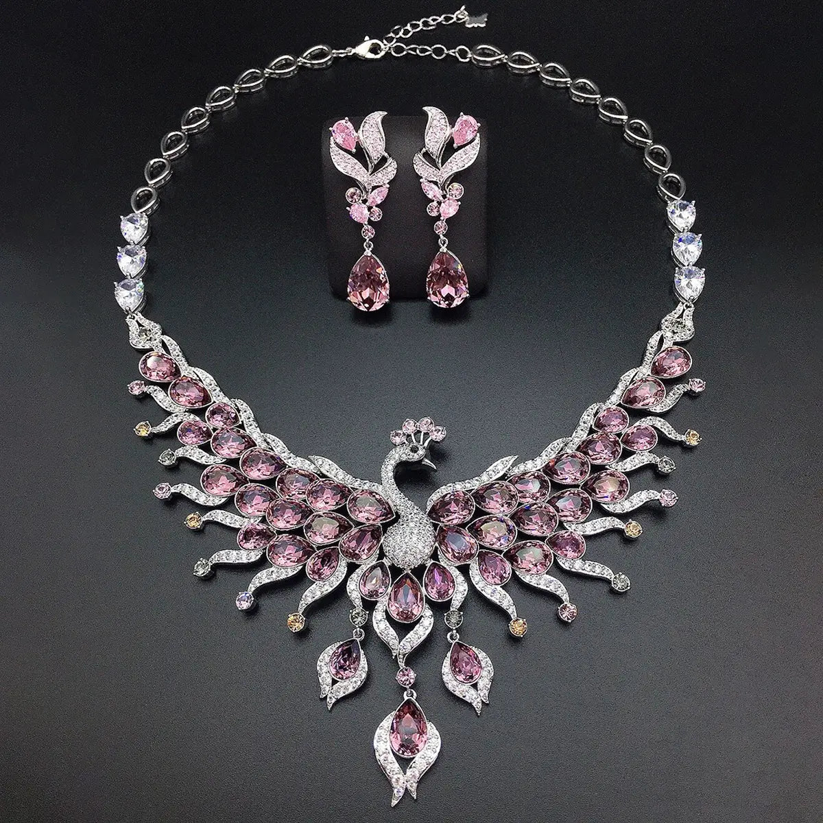 Parure de bijoux collier et boucles d'oreilles en cristal multicolore Paon de luxe