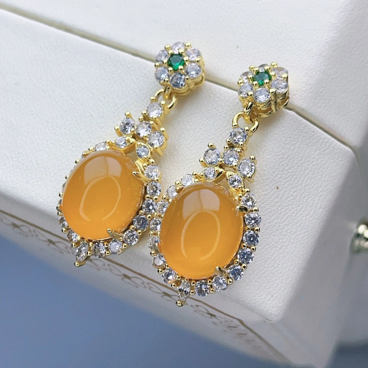 Boucles d'oreilles en jadéite pleine agate jaune mode