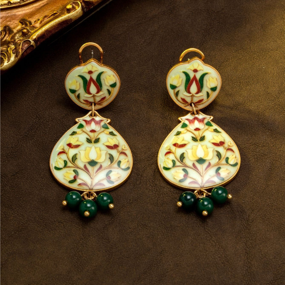 Vintage Yellow Floral Enamel Drop Earrings for Women