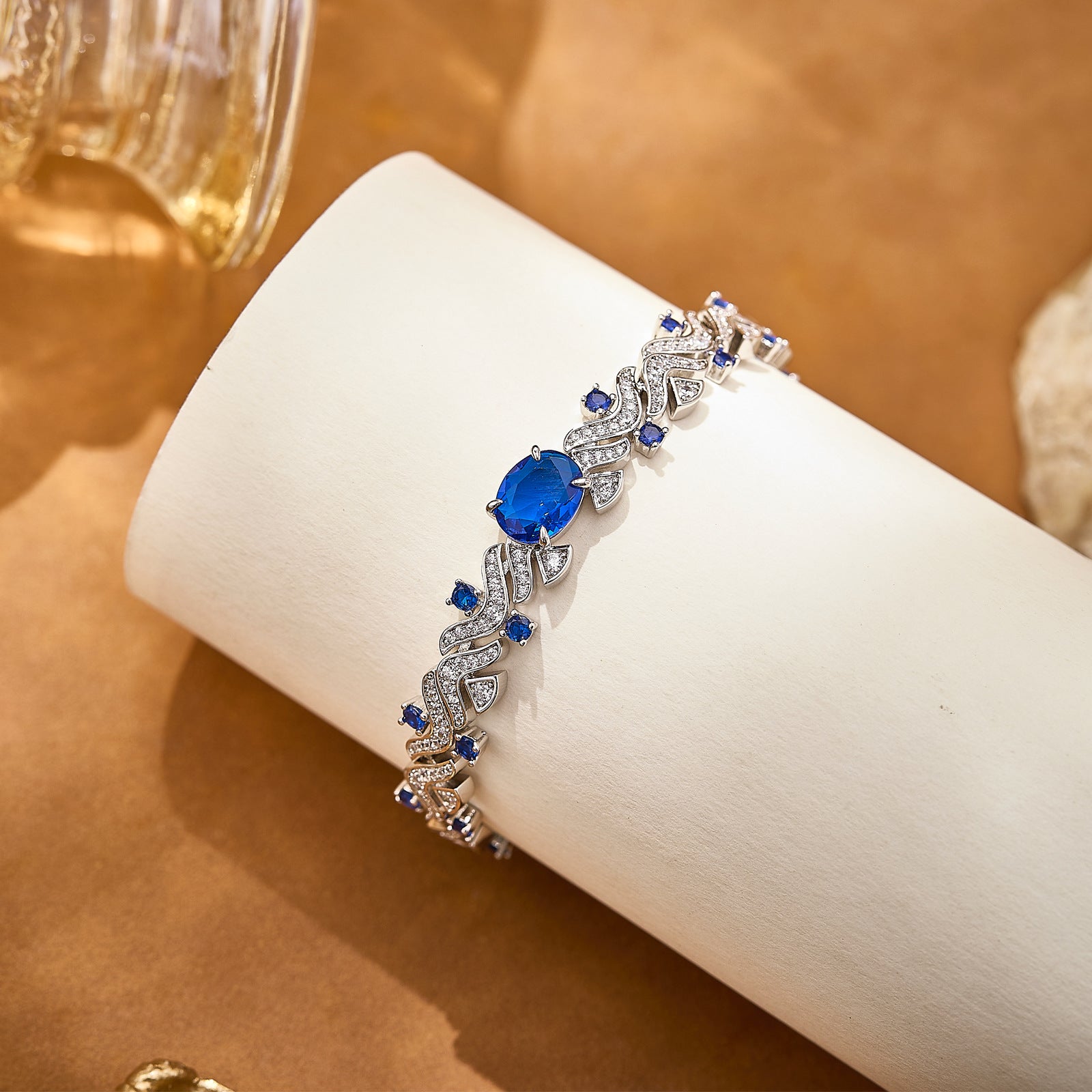 Luxury Sapphire Blue Crystal Jewelry Set – Necklace Earrings Bracelet Ring for Women