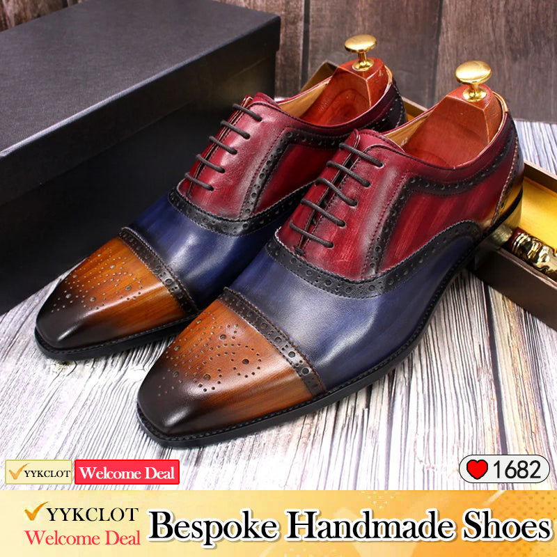 Leather Carved Oxford Shoes British Color Matching Dress Men's Leather Shoes