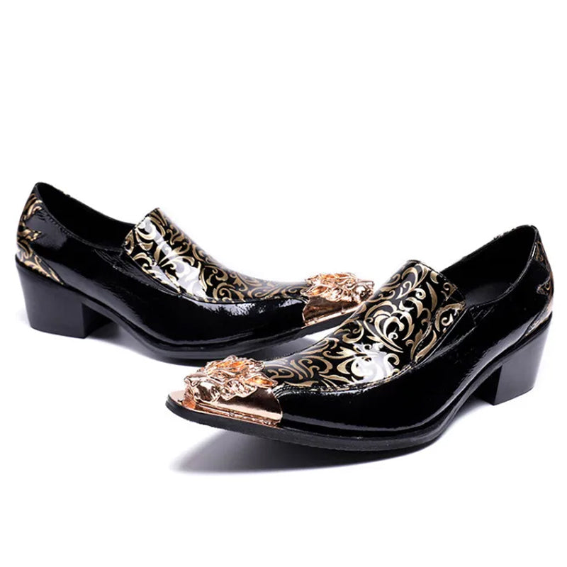 Retro glossy patterned pointed high-heeled dress shoes