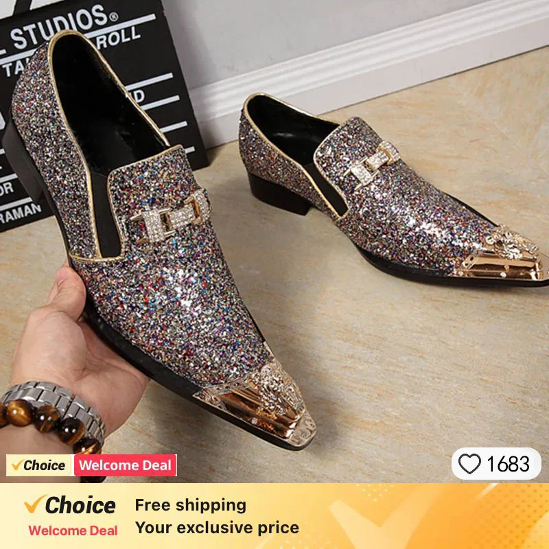 Gold classic serpentine dress shoes Oxford Pointy shoes for men,Office, Party, Banquet, Wedding,Plus Size derby shoes fashion brogue shoe