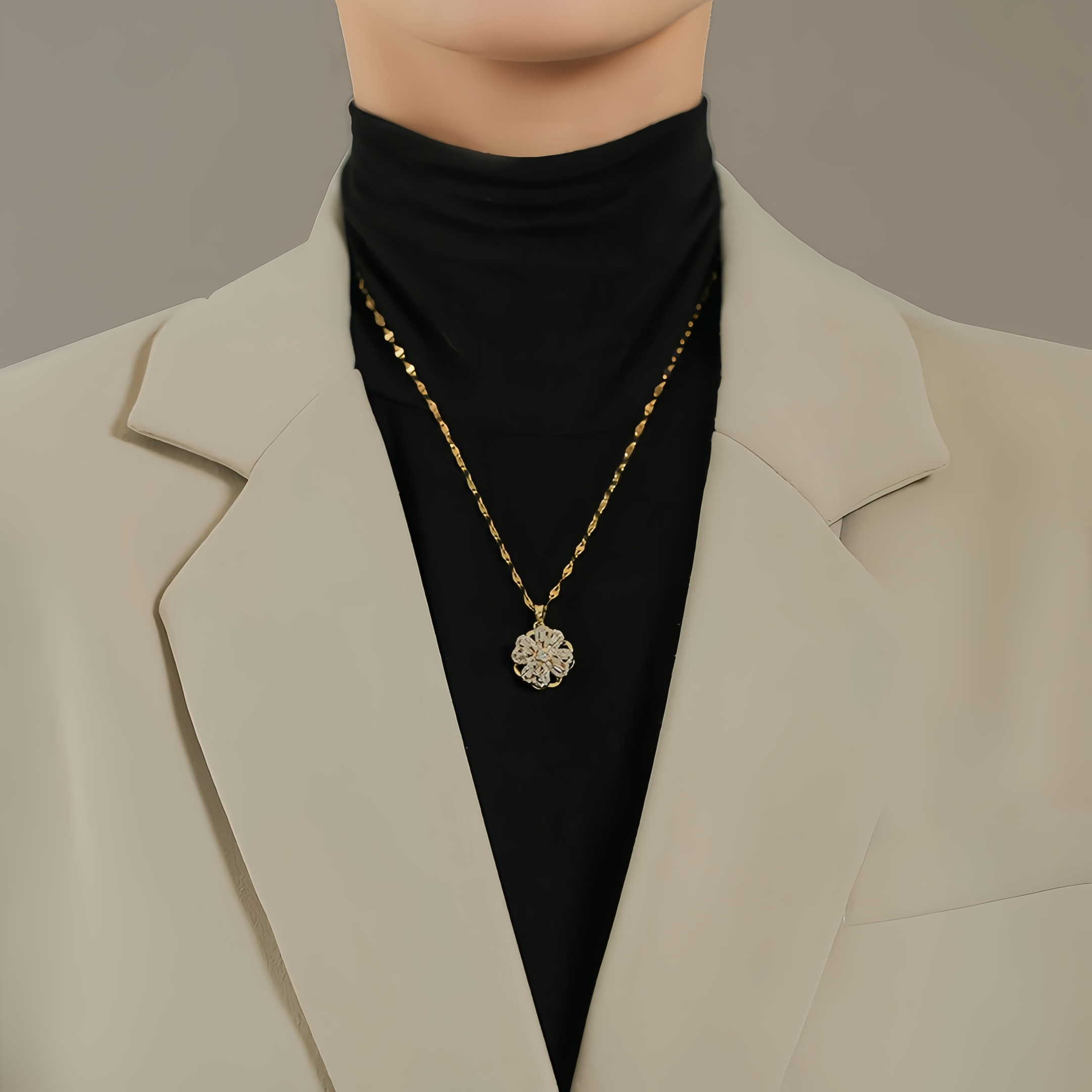 Golden titanium steel rotatable necklace