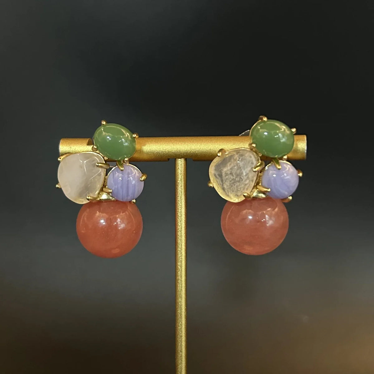 Boucles d'oreilles en laiton avec pierres géométriques irrégulières imitation pastèque