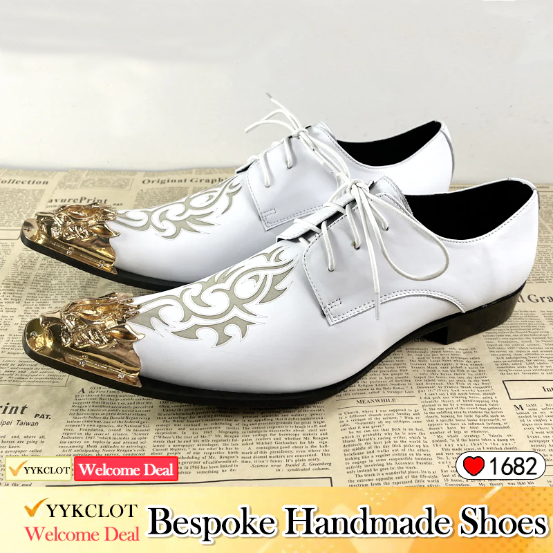 White leather printed dress shoes Men's dress shoes