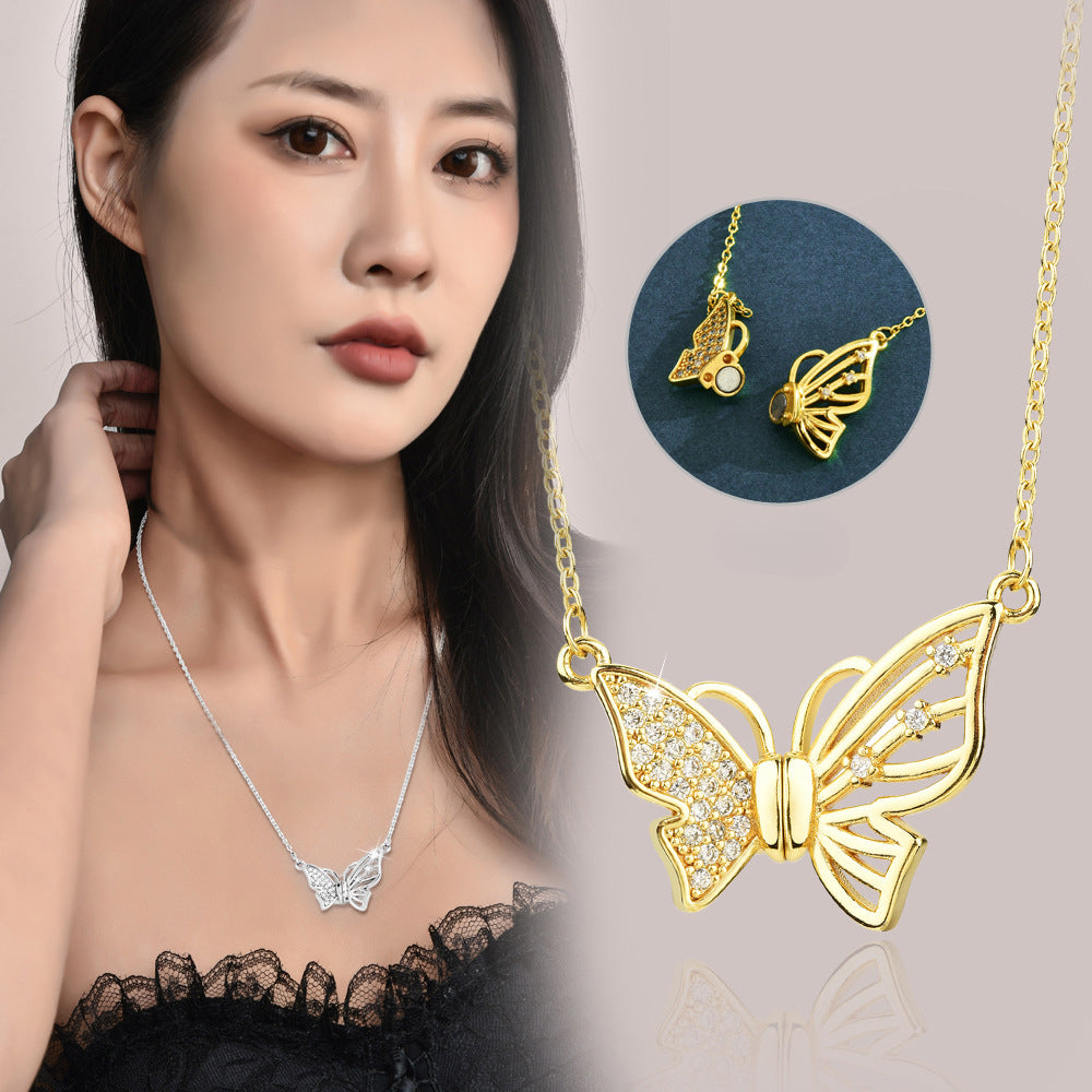 Gold Diamond Magnetic Butterfly Necklace