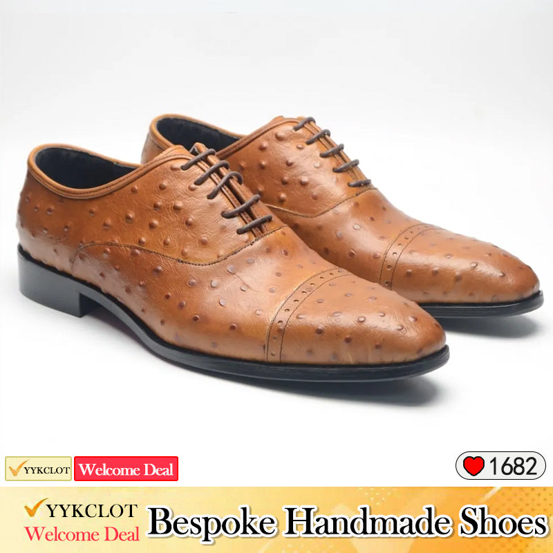 Fashion Ostrich Oxford Shoes Men's Business Dress Leather Shoes