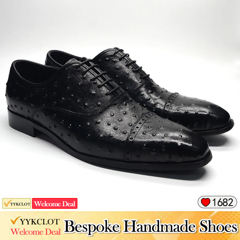 Fashion Ostrich Oxford Shoes Men's Business Dress Leather Shoes