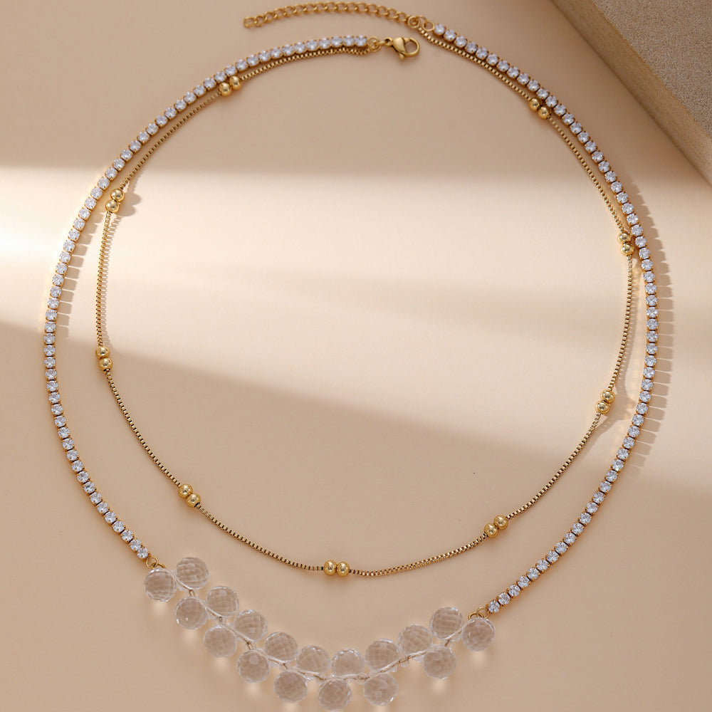 Fashion Diamond White Crystal Double Necklace