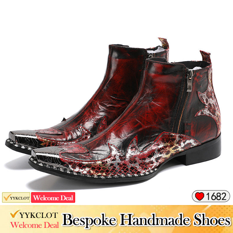 Stivali da uomo con cerniera rossa e bordo, scarpe da festa in stile britannico