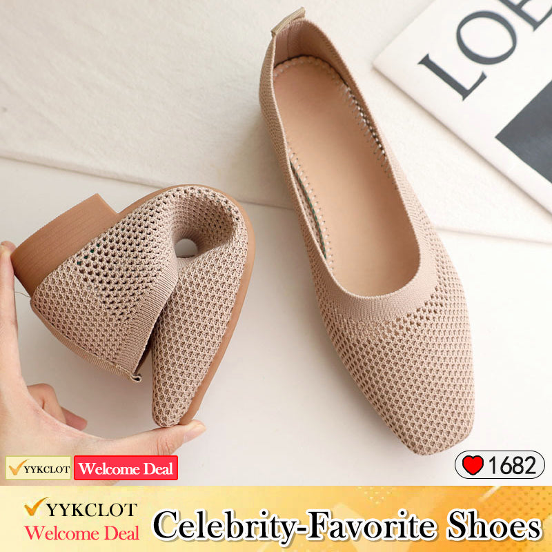 Stylish breathable woven square head soft-soled loafers
