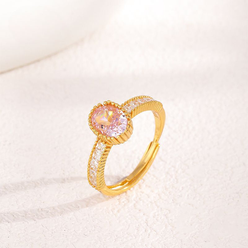 S925 Sterling Silver Pink Diamond Sparkle Adjustable Ring